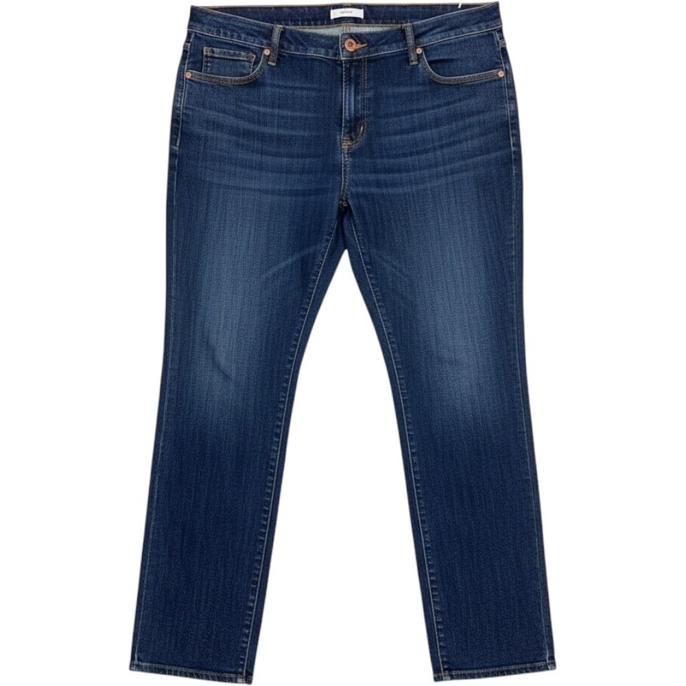 Loft Plus Straight Leg Jeans Womens 22 Dark Wash Blue Stretch Denim